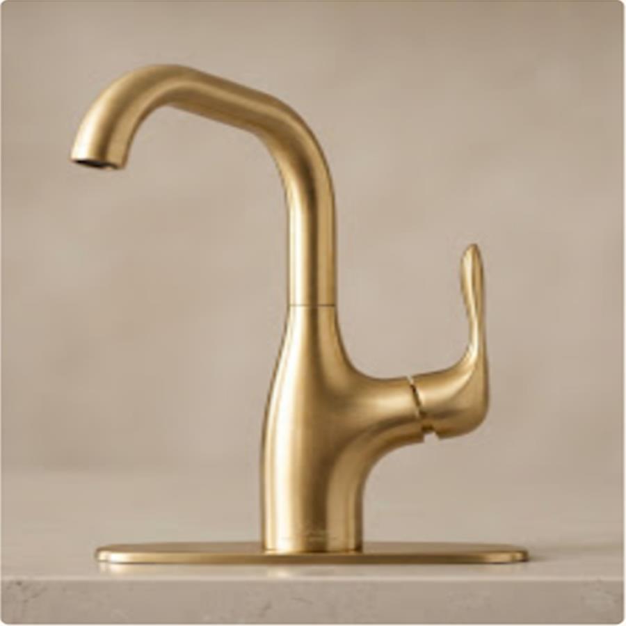Kohler Purist Single-Hole Bathroom Faucet, Single Handle, Solid Brass, Brushed Gold, Deck Mount